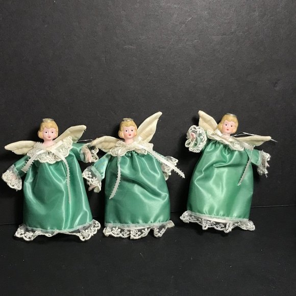 1 Vintage Angel Christmas Ornament, porcelain head arms angel small tree topper - Picture 2 of 10